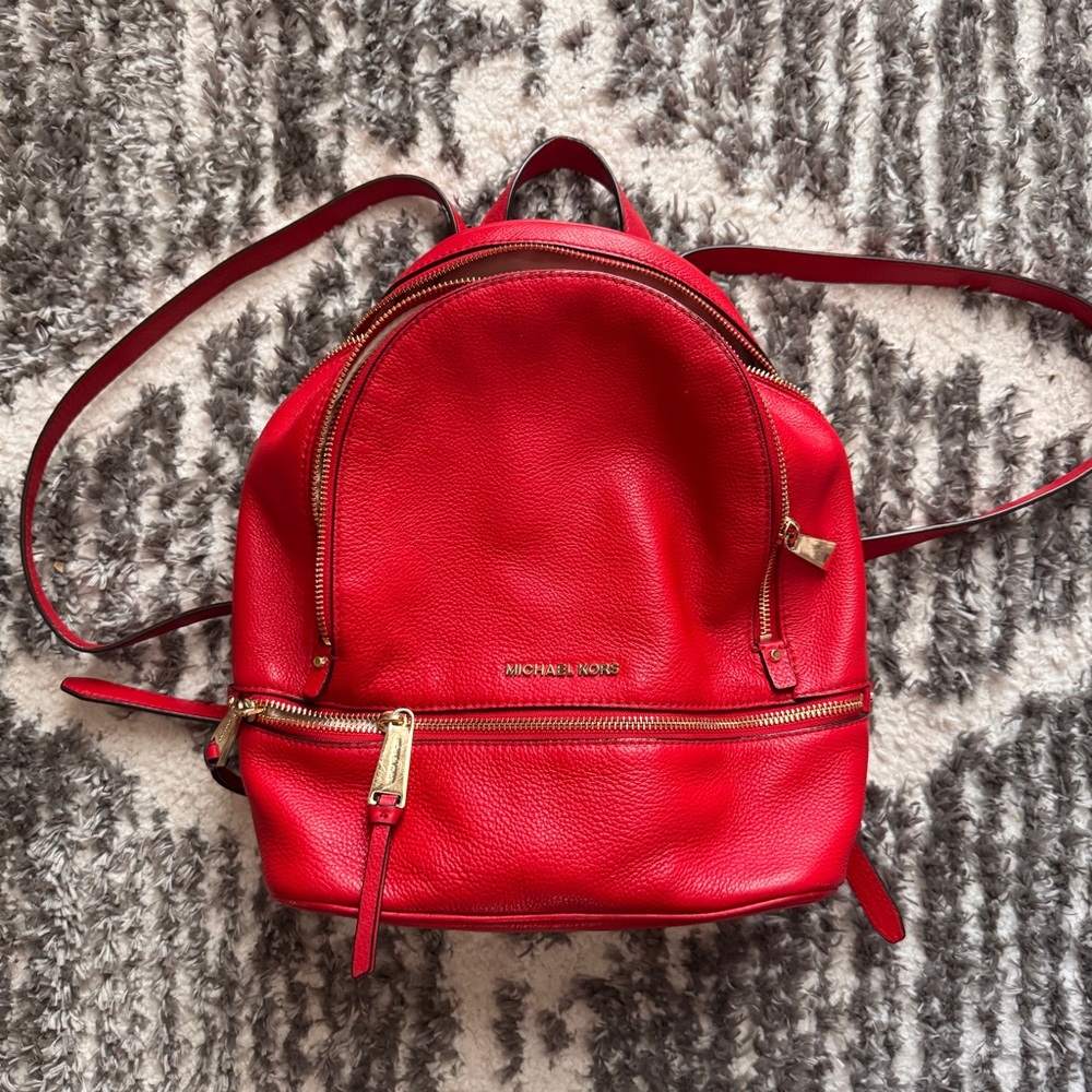 Michael Kors Red Backpack with Gold Hardware